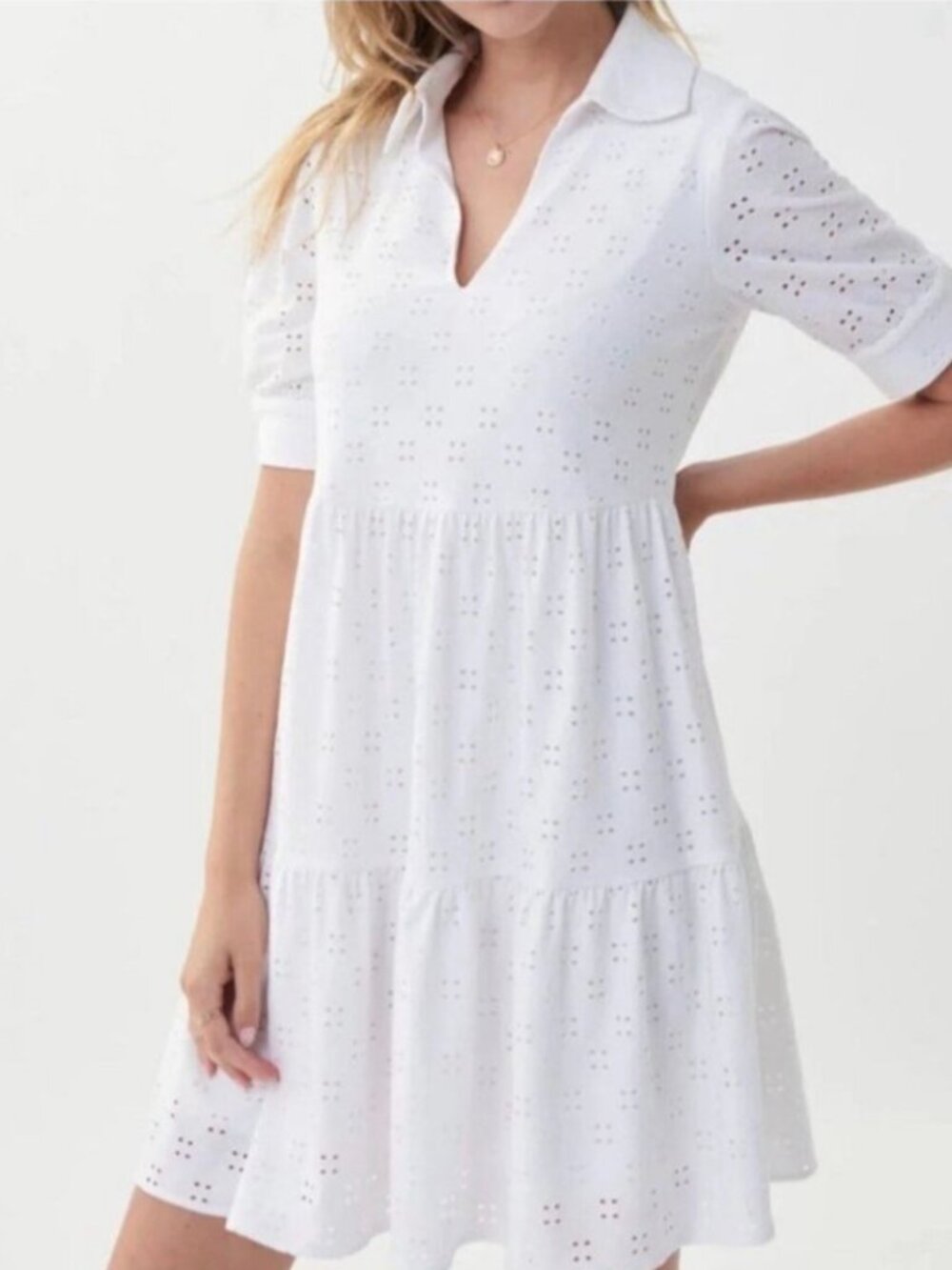 NWOT Joseph Ribkoff Eyelet Tiered White Dress. Size 6